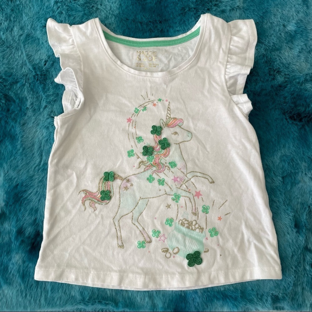 Maggie & Zoe Toddler Girl Flutter Sleeve Unicorn Graphic T-shirt Size 4